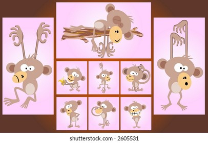 Vector set-stylized monkey in various poses