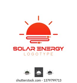 Vector Setting Sun, Solar Energy, Collecting Electricity, Logo. Modern & Professional Business, Corporate Identity. Branding Shape, Icon, Symbol.