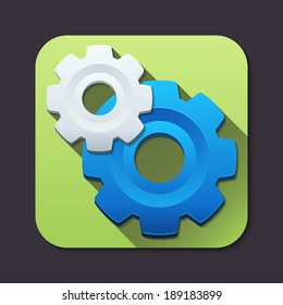 Vector settings icon with two gears and long shadow