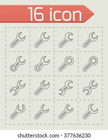 Vector Settings wrench icon set on grey background