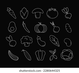 Vector set.Vegetables.Linear.Keto.Food.Post.Print for textile,web design,social media. Illustration,Icons, Summer.Keto Diet,Keto,Vegetables,Fruits.Picnic.Breakfast.Juice.Dinner.Lunch.Snack.EPS 10.