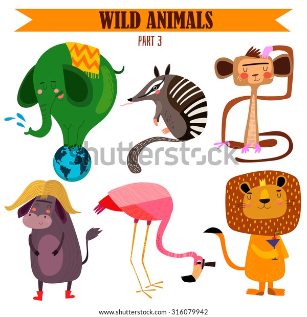 Vector Setwild Animals Cartoon Style Part Stock Vector Royalty