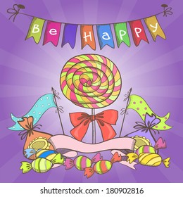vector set:with flags , candies and lollipops