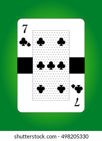 Vector of seven of clubs. Playing card. Poker card. Isolated on green background.