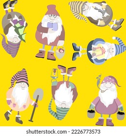Vector - seven gnomes pattern.
watercolor illustration.