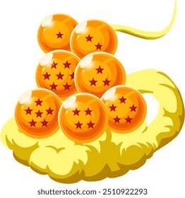 Vector Seven Golden Dragon Balls riding the clouds, Vector Seven Star Dragon Balls with Nice Gold Color