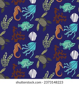 vector seven object sea animals pattern