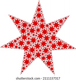 Composición del icono de siete estrellas puntas del vector. La composición de siete estrellas puntiagudas está diseñada a partir de la repetición de las partes estelares recursivas de siete puntas. Collage recursivo del icono de siete estrellas puntas.