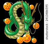 Vector Seven Star Dragon Ball with a Nice Gold Color and a Green Dragon Guarding it