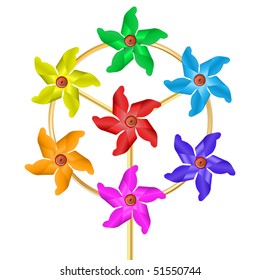 vector seven windmill in different colors on gold frame