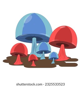 vector of several blue and red mushrooms with unique and cute motifs