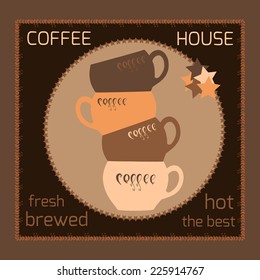 Vector several cups of coffee.Emblem for menu.Menu for restaurant, cafe, bar, coffeehouse.