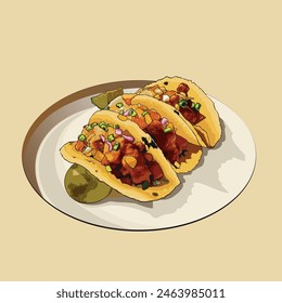 vector of several delicious tacos on a plate