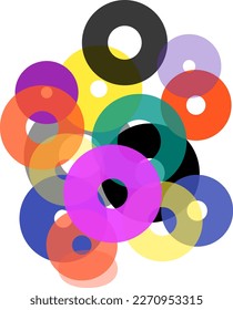 Vector of several donut-like shapes with various overlapping colors.