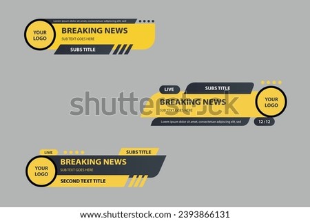 Vector several lower thirds with yellow details design template set of tv or social media channel banners and bars for news