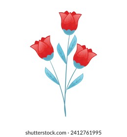 Vector several realistic growing red tulips.