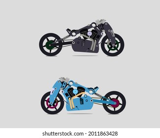 vector of several two-wheeled vehicles with colors, blue, red, yellow and green perfect for symbols