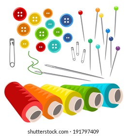 Vector sewing accessories isolated on white 