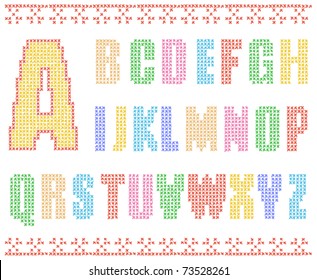 Vector sewing alphabet on a white background