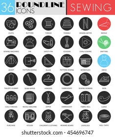 Vector Sewing circle white black icon set. Modern line black icon design for web
