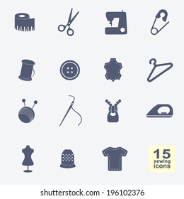 Vector sewing equipment and needlework icons set
