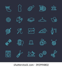 Vector sewing equipment and needlework icons set