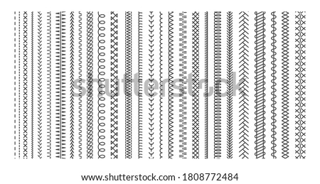 Vector sewing machine stitches. Seamless sewing seam lines pattern for fabric structure. Embroidery cloth edge texture. Stitching seams, stitched sew isolated on white background.  Fashion seam brush Foto stock © 