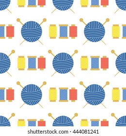 Vector sewing seamless pattern. Tailor craft objects isolated. Atelier equipment illustration. Handmade design icon symbols.