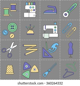 Vector sewing and tailoring icons set