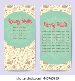 Vector sewing vertical cards. It can be used for a notebook page, posters, postcards, invitations, banner advertising, print, printing, textile, web design, album, brochures, books, tailor.
