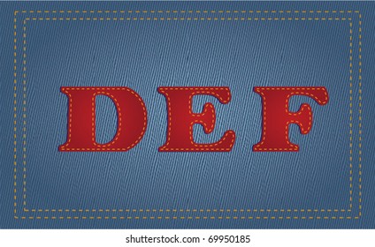 Vector sewn letters to denim, eps10