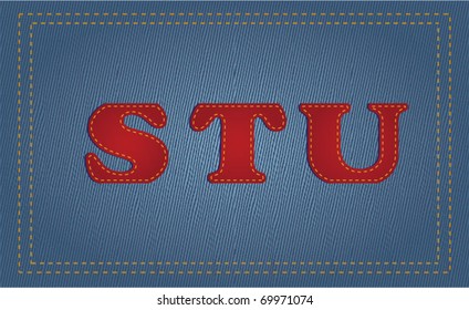 Vector sewn letters to denim, eps10
