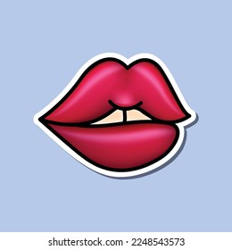 Vector sexy female lips with 3d effect, air kiss, female lips, beautyful lips, lipstick, cosmetics sticker for valentine