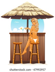 vector sexy girl in beach bar