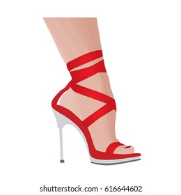 Vector sexy leg, high-heeled red shoes. Female leg. 