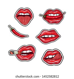 Vector  sexy red lip stickers set