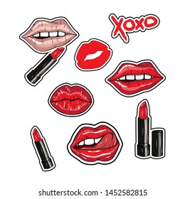 Vector  sexy red lip stickers set