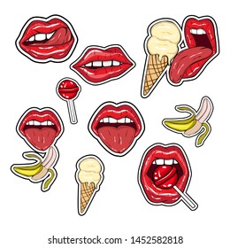 Vector  sexy red lip stickers set