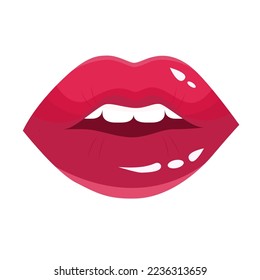 Vector sexy red lips icon in red lipstick. Image Women's Lips are smiling. 
Red, sexy female lips, an air kiss, beautiful lips, beauty, red lipstick, cosmetics. 