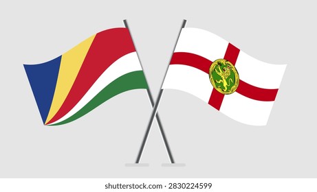 Vector of Seychelles and Alderney flags crossed together.
