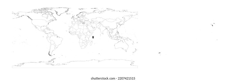 Vector Seychelles map showing country location on world map and solid map for Seychelles on white background. File is suitable for digital editing and prints of all sizes.