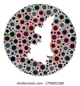 Vector Shaanxi Province map collage of SARS virus. Infection attacks the quarantine territory from outside. Stencils circle Shaanxi Province map collage designed with pathogen parts.