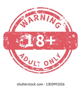 Vector Shabby Red Stamp - Warning, Adult only.