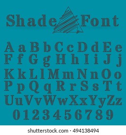 Vector shaded font. Alphabet vector font. Type letters and numbers.