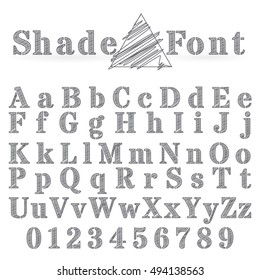 Vector shaded font. Alphabet vector font. Type letters and numbers.
