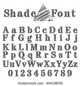 Vector shaded font. Alphabet vector font. Type letters and numbers.