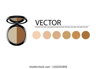 vector shading press powder and cosmetic brush on white background