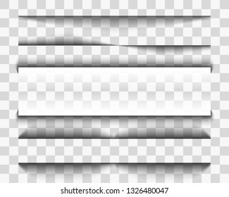 
Vector shadow. Transparent shadow realistic illustration. Page divider with transparent shadow isolated. Pages vector set.
