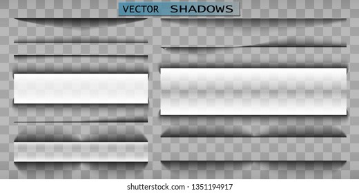 Vector shadow. Transparent shadow realistic illustration. Page divider with transparent shadow isolated. Pages vector set.