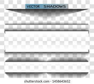 Vector shadow. Transparent shadow realistic illustration. Page divider with transparent shadow isolated. Pages vector set.